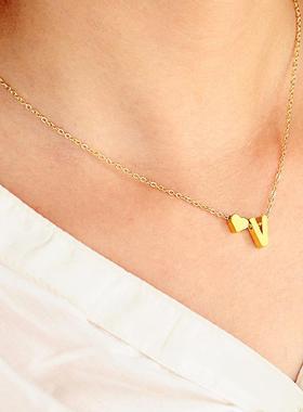 Titanium steel necklace 欧美26英文字母桃心心形吊坠项链女钛钢