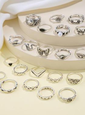 Rings set 21 pieces覆古蝴蝶爱心女式戒指组套21件套关节戒女