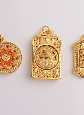 男女沙金龙牌莲花项坠挂件饰品