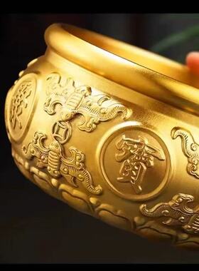 纯铜聚宝盆招财聚财摆件中式家居客厅玄关装饰工艺品大号铜缸米缸