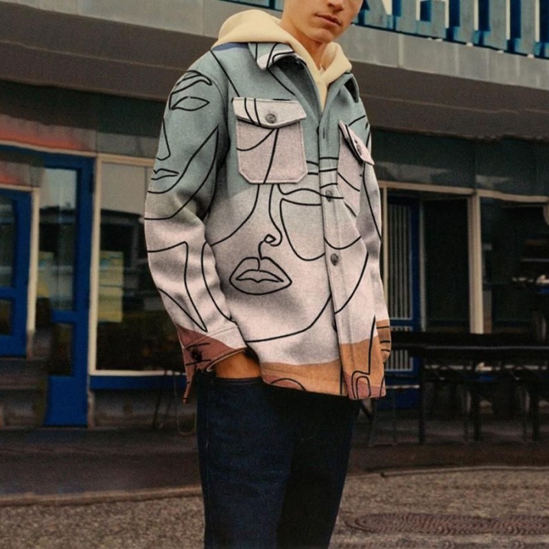 Men's fashion print young and middle-aged jacket jacket - 图0