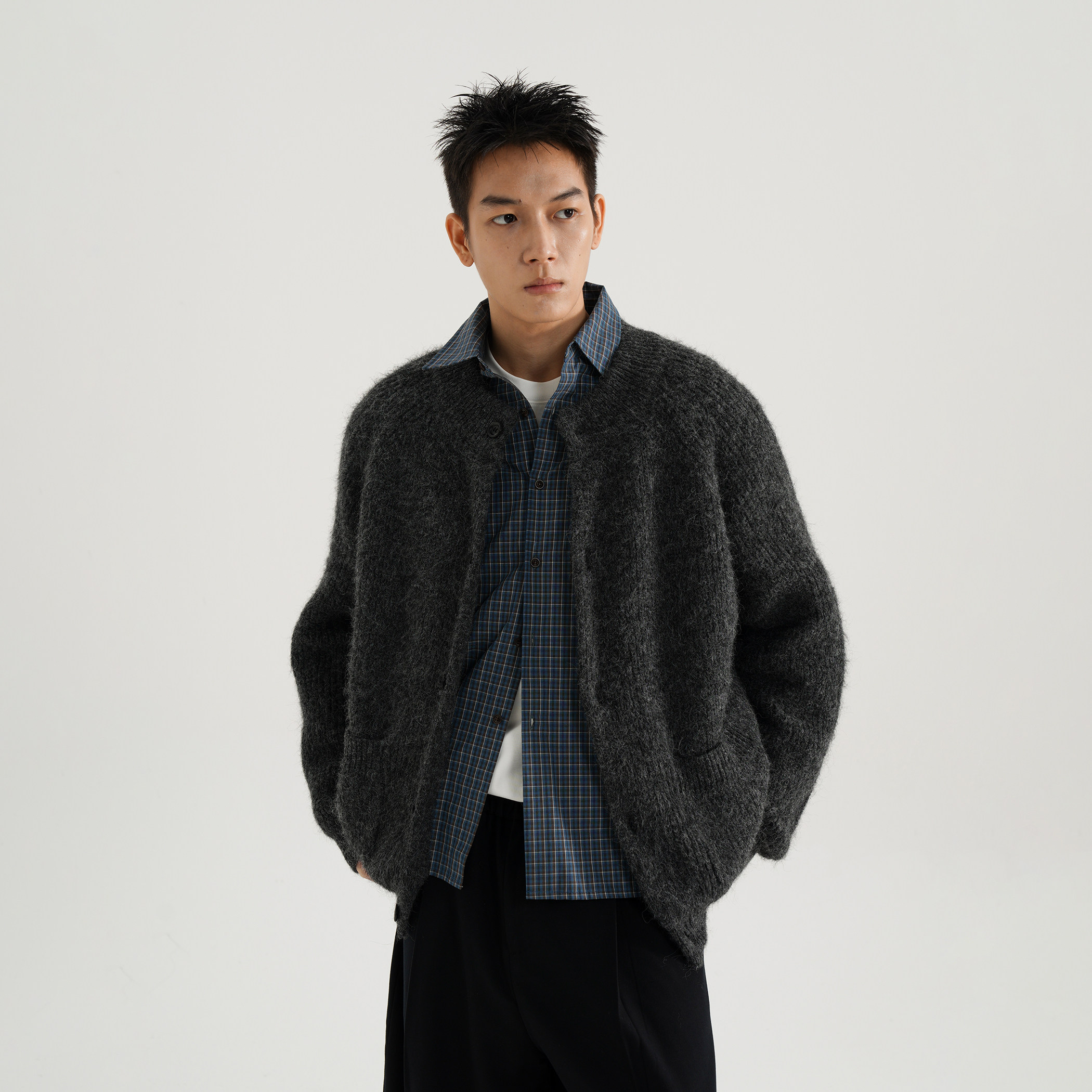 AWT25AW 花纱羊毛混纺开衫毛衣 基础百搭宽松针织外套男女,淘宝优惠券,粉丝福利购,淘宝优惠卷