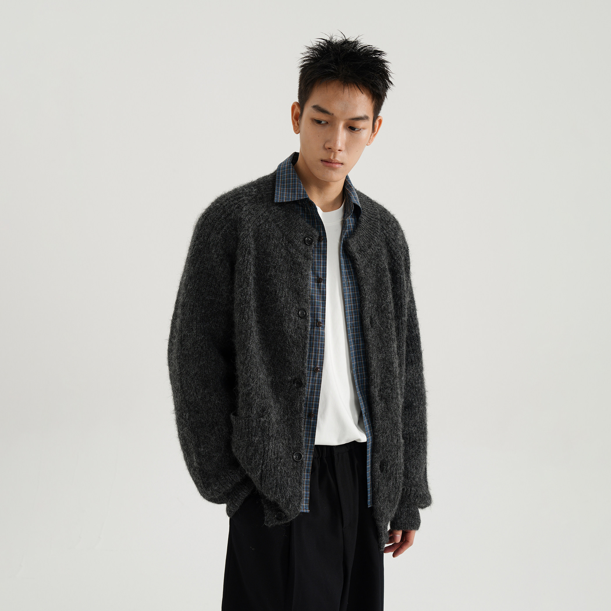 AWT25AW 花纱羊毛混纺开衫毛衣 基础百搭宽松针织外套男女,淘宝优惠券,粉丝福利购,淘宝优惠卷