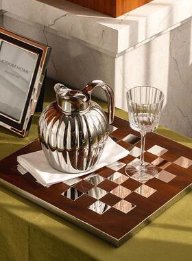 北欧轻奢高端国际象棋托盘样板房酒店家用下午茶水壶收纳盘摆件