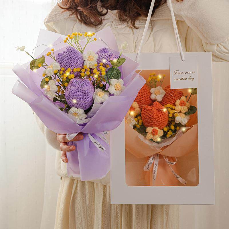 钩仿织郁金香成品手织工编花织毛线束高级感生日礼仿真花物针玫瑰,淘宝优惠券,粉丝福利购,淘宝优惠卷