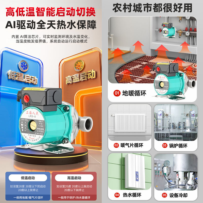 上海人民暖气循环水泵不锈钢泵头家用屏蔽泵220v静音地暖热水循环,淘宝优惠券,粉丝福利购,淘宝优惠卷