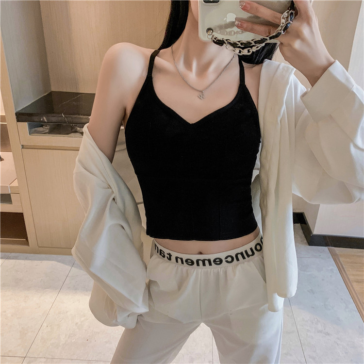 吊带背心性感露背短款辣妹上衣