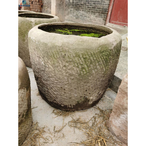 物老件石器石槽古石缸石头水缸庭院流水摆件养鱼池半圆水槽种花-图3