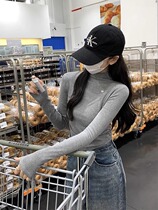 Half-height collar Long sleeves T-shirt Female fall Korean version 2023 New Folds Design Sense slim fit for the bottom shirt