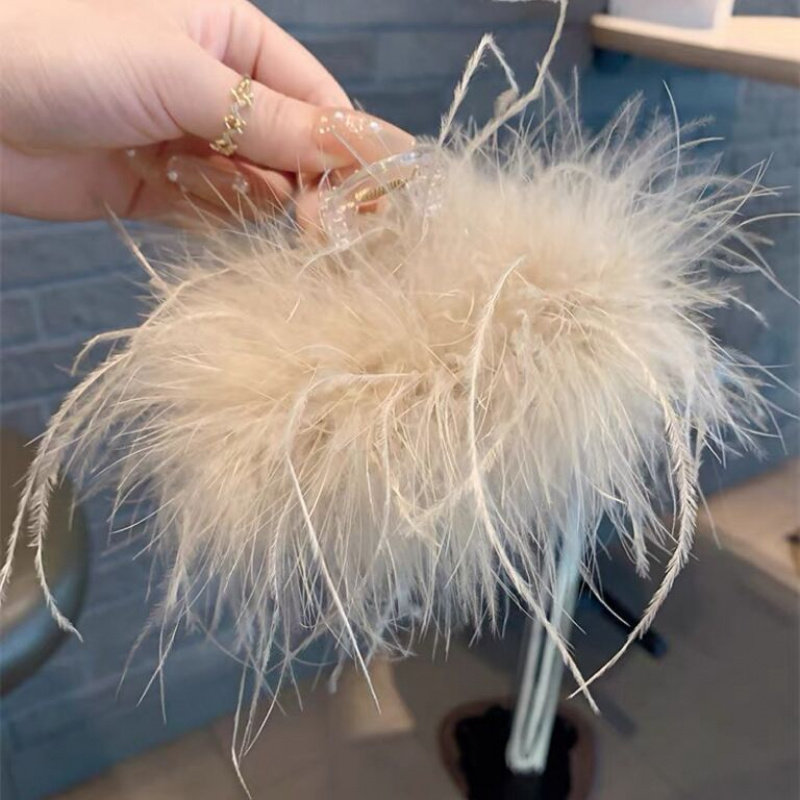 朵儿朵~鲨鱼夹ins风羽毛抓夹感鸵鸟毛发夹后脑勺毛毛发抓超仙头饰,淘宝优惠券,粉丝福利购,淘宝优惠卷