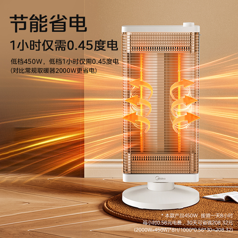 美的取暖器家用小太阳电暖器冬季烤火炉节能省电取暖神器2024新款
