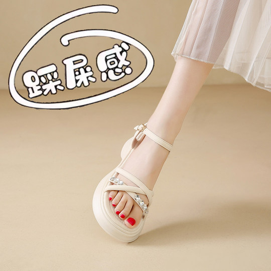 361踩屎感罗马凉鞋女夏季2025新款外穿高级感小码34厚底沙滩凉拖