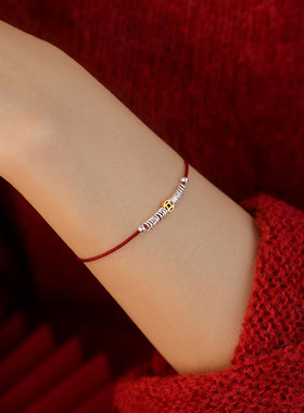 高级感国风新中式平安手绳s925纯银铜钱银珠子女小众设计红绳