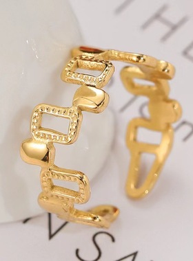 跨境欧美风小众新款戒指不锈钢18k不规则几何开口造型钛钢戒指镀