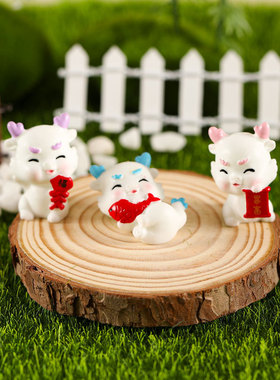 微景观小摆件可爱卡通福气小白龙树脂工艺品汽车内饰家居桌面