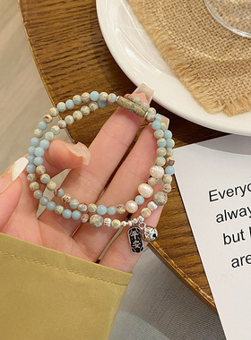 S925纯银喜乐铃铛一步一响~超仙美可爱双圈手串4mm草莓晶简约