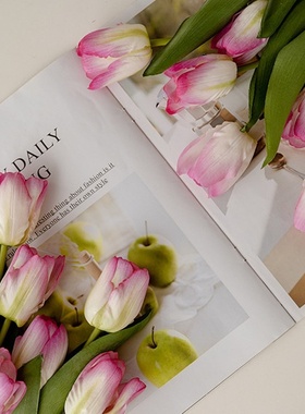 仿真花单枝手感保湿小郁金香摄影摆件家居装饰桌面花艺插花假花