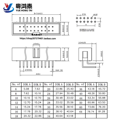 简易牛角座2.54mm直针座排线插头JTAG插座IDC3-6p8P10P20P40P50P - 图3