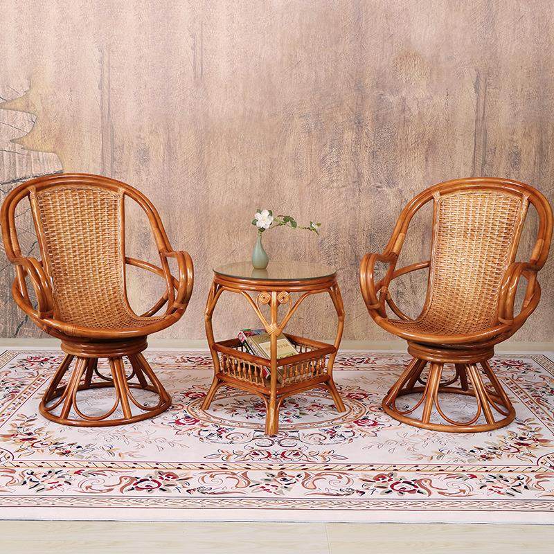 阳台户外桌椅藤编椅子休闲家用高背旋转藤椅360度腾椅藤椅三件套,淘宝优惠券,粉丝福利购,淘宝优惠卷