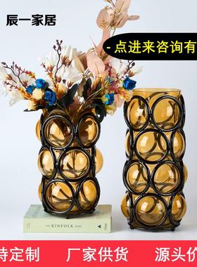 现代简约玻璃缠绕花器木质高脚果盘创意摆件桌面餐桌装饰品样板间