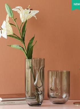 BX北欧创意人脸玻璃花瓶设计师客厅摆设餐桌轻奢插花器装饰品摆件