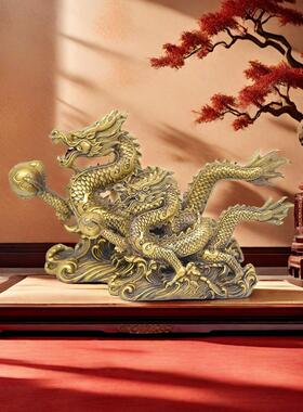 宏达黄铜铜龙龙腾四海家居办公新玄关生肖祥龙摆件