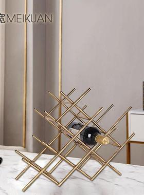 北欧简约红酒架铁艺金属时尚精美井字形摆件电镀拉丝防锈防潮摆件