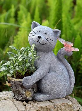 太阳能创意庭院灯仿真猫咪树脂摆件阳台花园草坪装饰景观灯