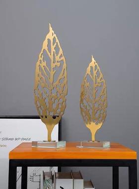 新中式轻奢家居树叶摆件创意家用客厅酒店金属装饰工艺品
