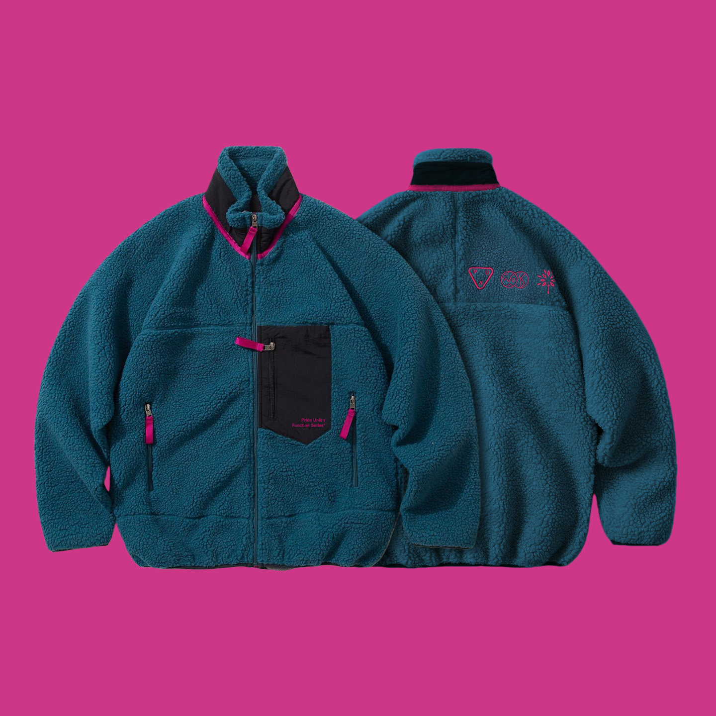 PRIDEUNION骄傲集结撞色刺绣LOGO仿羊羔毛抓绒夹克外套,淘宝优惠券,粉丝福利购,淘宝优惠卷