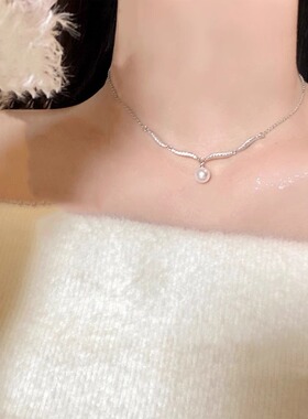 气质闪锆波浪项链锁骨链感轻奢小