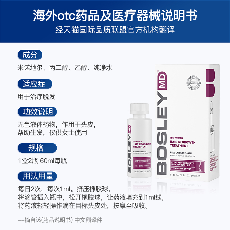 BosleyMD美国进口米诺地尔生发液女性小白管治脱育发生发60ml