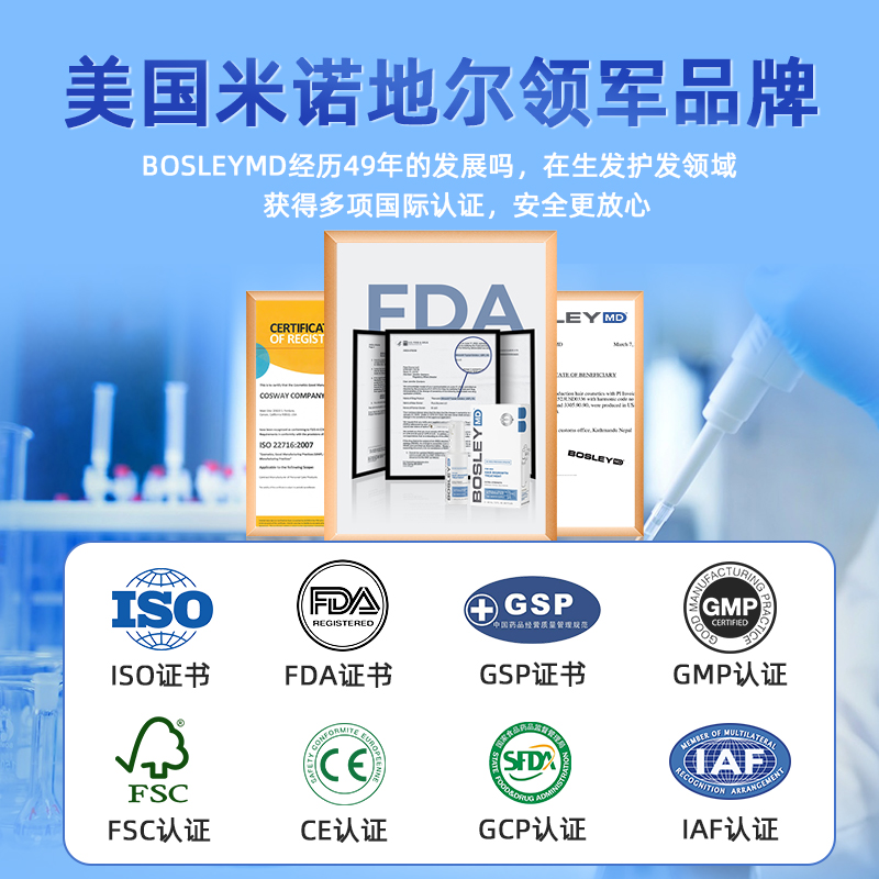 美国进口BosleyMD米诺地尔生发液女性小白管酊防脱发掉发60ml
