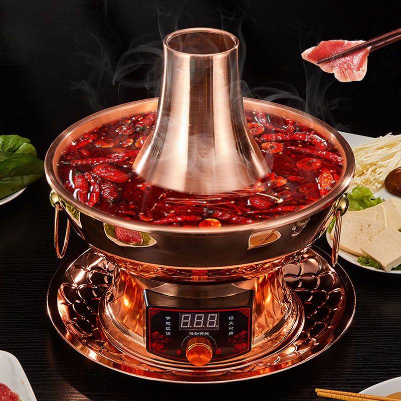 特厚纯紫铜电碳两用火锅纯铜老式碳铜炉家用商用涮羊肉鸳鸯铜锅,淘宝优惠券,粉丝福利购,淘宝优惠卷