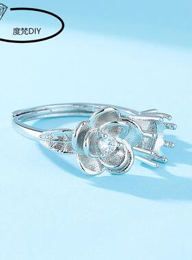 玫瑰花铜戒指空托嵌入式女戒托