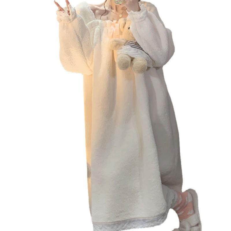 法兰绒睡衣女睡裙小香风保暖加厚加绒冬季韩版蕾丝甜美家居服套装,淘宝优惠券,粉丝福利购,淘宝优惠卷