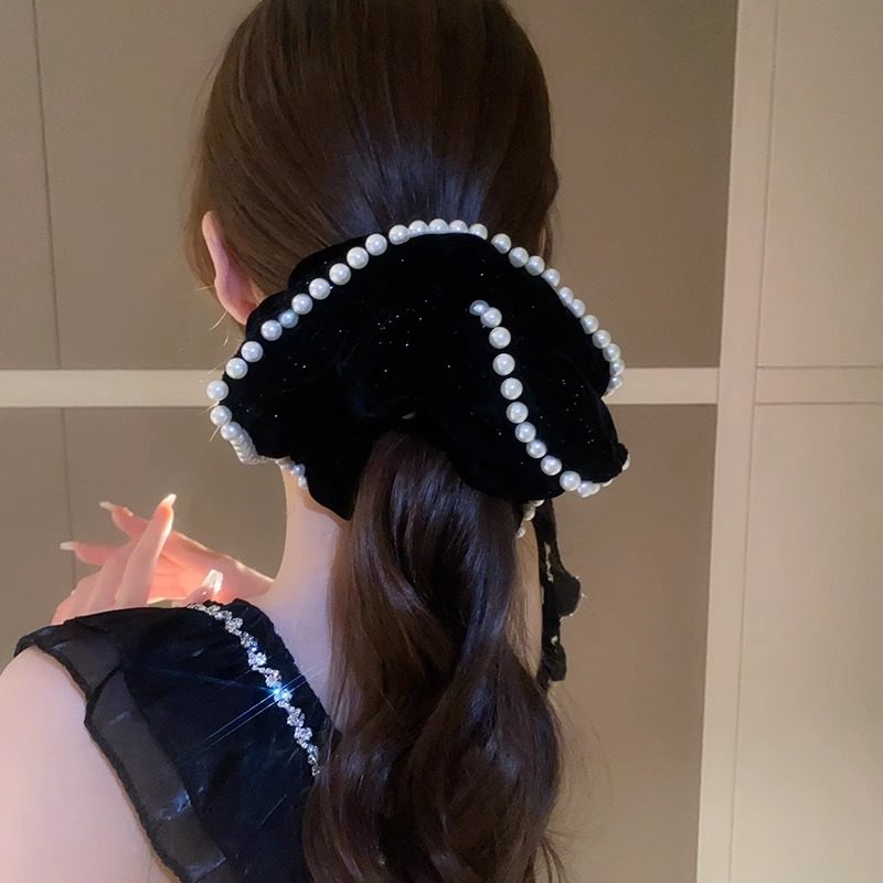 法式优雅珍珠丝绒气质大肠发圈女高级感扎发皮筋高低马尾发绳头饰,淘宝优惠券,粉丝福利购,淘宝优惠卷