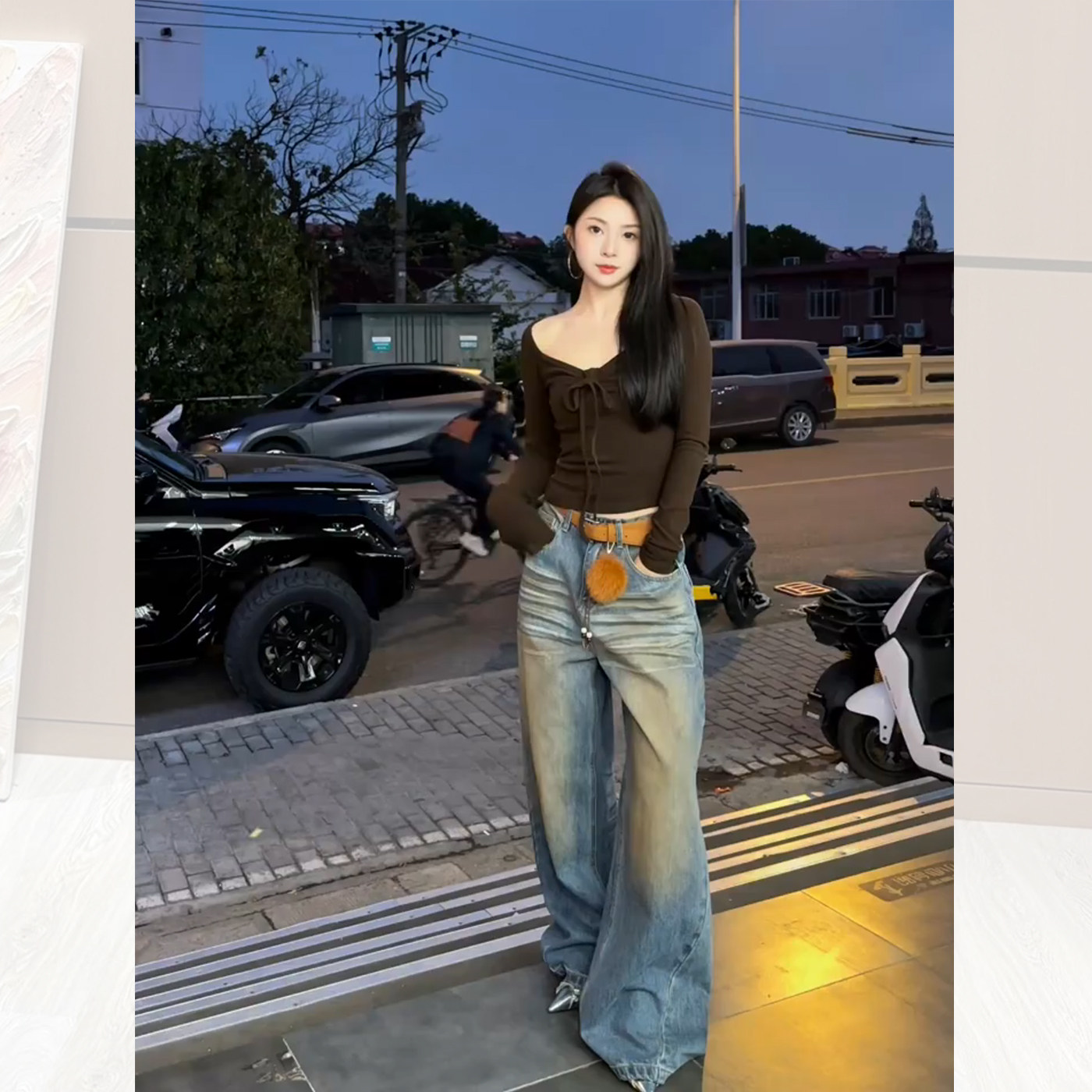 美式复古高腰阔腿牛仔裤女2026新款春季做旧水洗小众设计弯刀裤子,淘宝优惠券,粉丝福利购,淘宝优惠卷