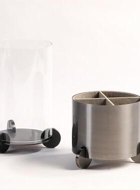 北欧简约轻奢金属烛台摆件现代样板间桌面创意笔筒玻璃插花器组合