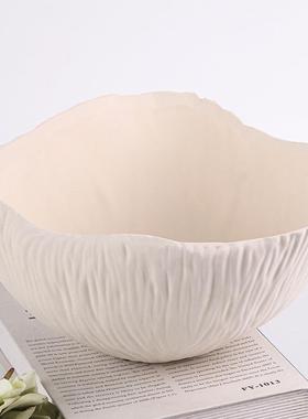 现代简约摆件不规则褶皱圆形水果盘托盘样板房展厅客厅零食盘饰品