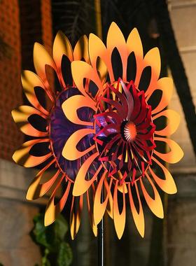 向日葵大风车铁艺户外庭院花园别墅民宿装饰造景摆件太阳能风车灯