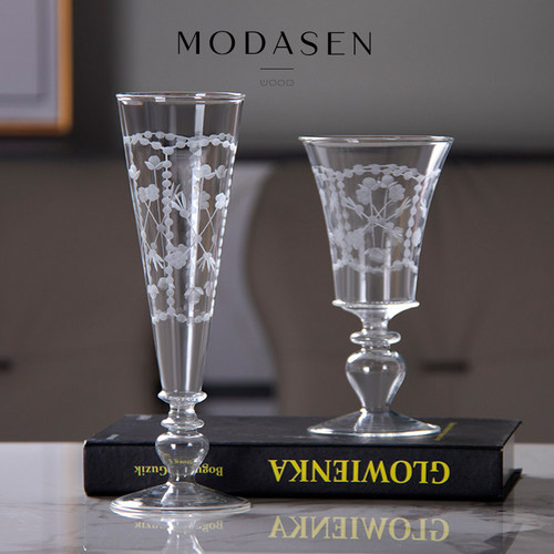 MODASEN丨刻花 DXJI高颜值玻璃高脚杯精致鸡尾酒杯果汁杯香槟酒杯 - 图1