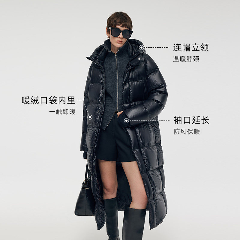 歌莉娅冬季新品黑金长款连帽羽绒服鹅绒服男女同款1CCL8D830,淘宝优惠券,粉丝福利购,淘宝优惠卷