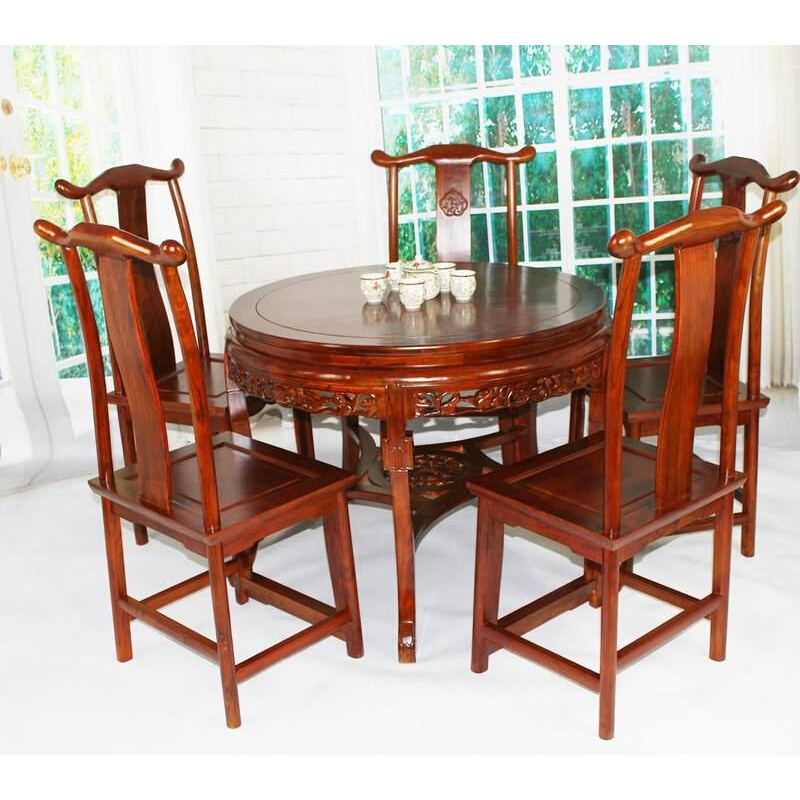 新品实木餐桌椅组合仿古中式老榆木大圆桌小户型酒店餐桌6人圆桌