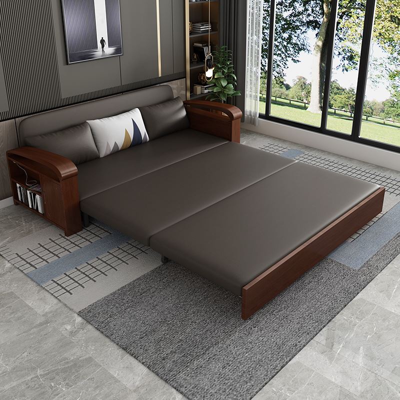 沙发床实木科技布多功能可折叠客厅小户型双人两用现代简约新中式-图2