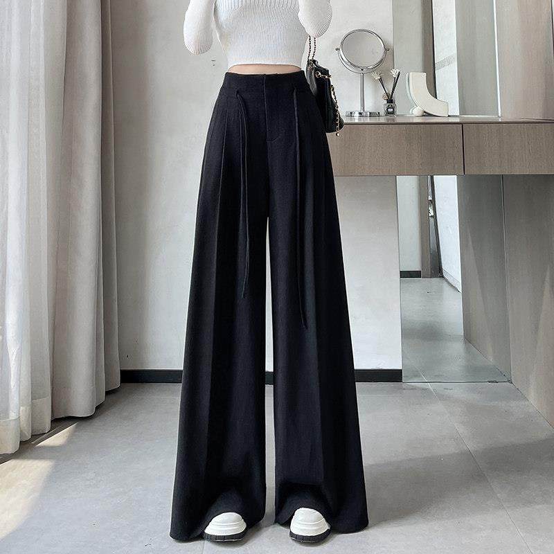 安可拉红毛呢加绒阔腿裤子女秋冬2025新款高腰舒适垂感宽松西装裤,淘宝优惠券,粉丝福利购,淘宝优惠卷