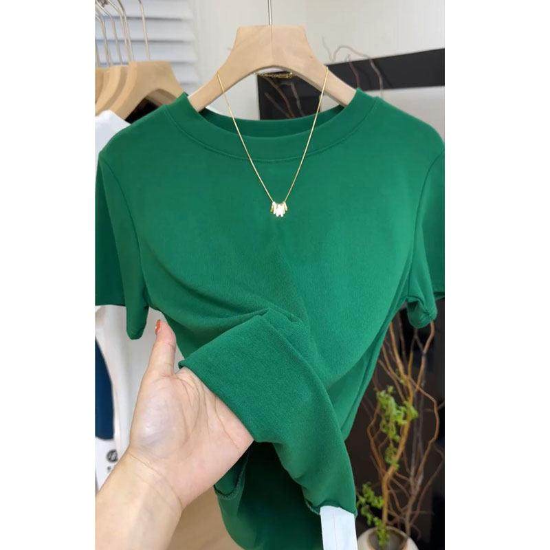 韩国2025新款韩版纯色圆领短袖t恤女内搭修身显瘦时尚百搭打底衫.,淘宝优惠券,粉丝福利购,淘宝优惠卷