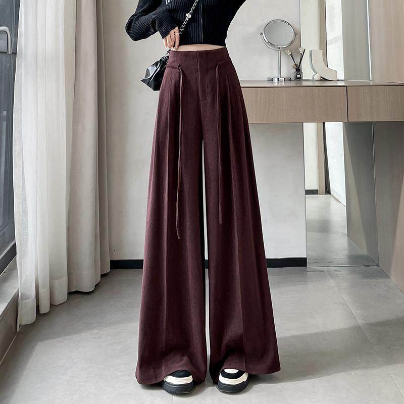 安可拉红毛呢加绒阔腿裤子女秋冬2025新款高腰舒适垂感宽松西装裤,淘宝优惠券,粉丝福利购,淘宝优惠卷
