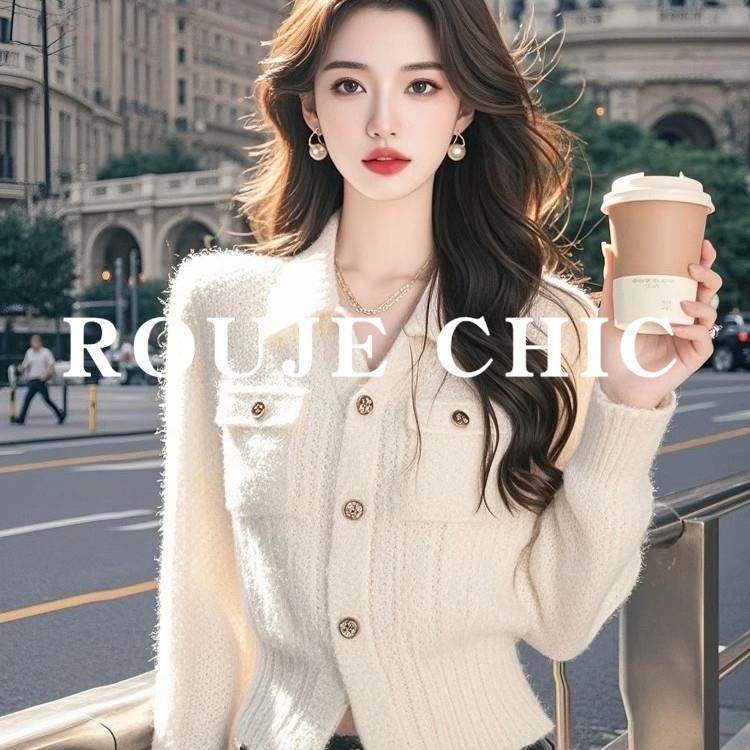 法国rouje chic法式气质白色毛衣女秋冬polo领小众修身打底针织衫,淘宝优惠券,粉丝福利购,淘宝优惠卷