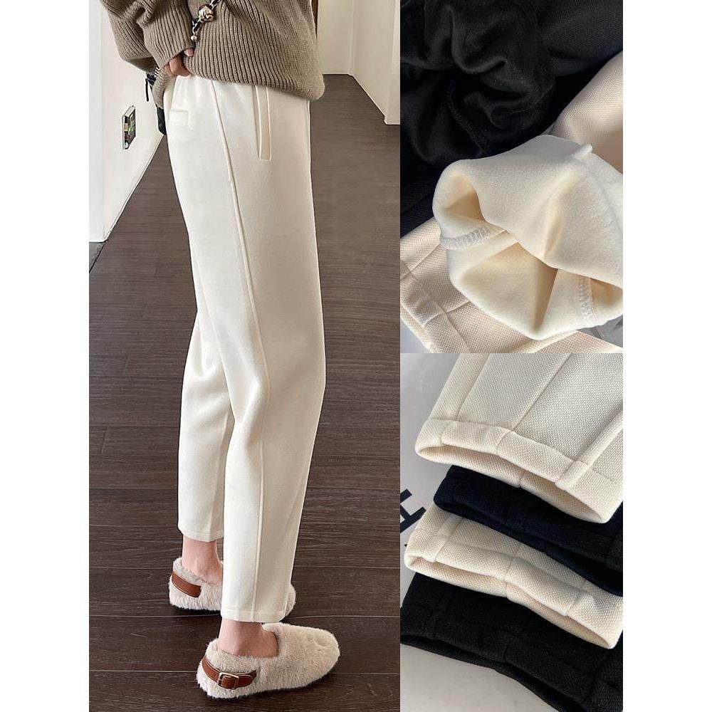 米白色萝卜裤女秋冬2025新款高腰加绒胖mm休闲裤子显瘦哈伦奶奶裤,淘宝优惠券,粉丝福利购,淘宝优惠卷